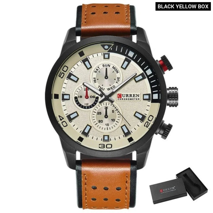 Casual Wrist Watch Analog Military Sports Men Watch Leather Strap Quartz Male Clock