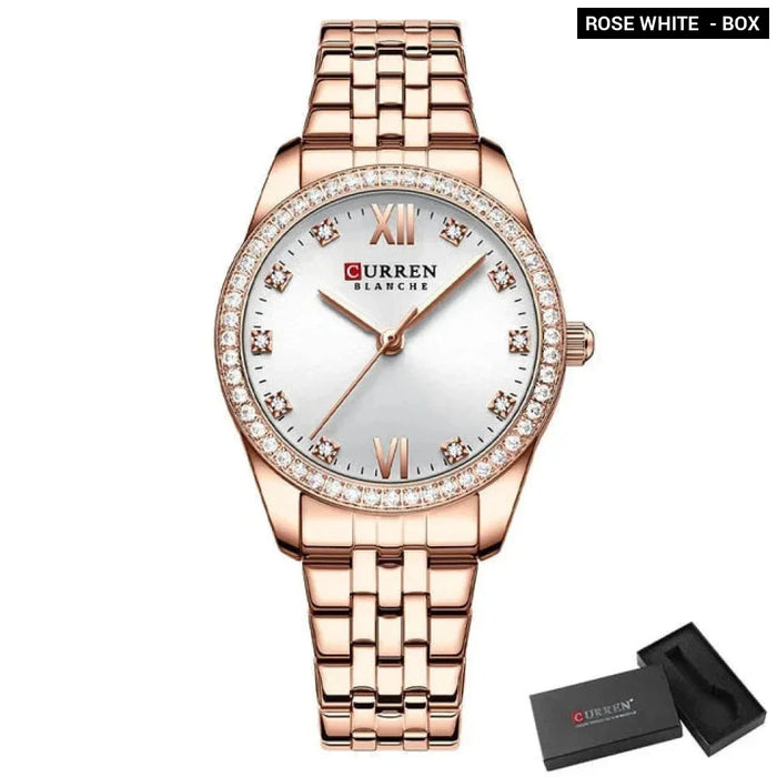 Stainless Steel Slim Rhinestone Dial Classy Dress Watches For Women