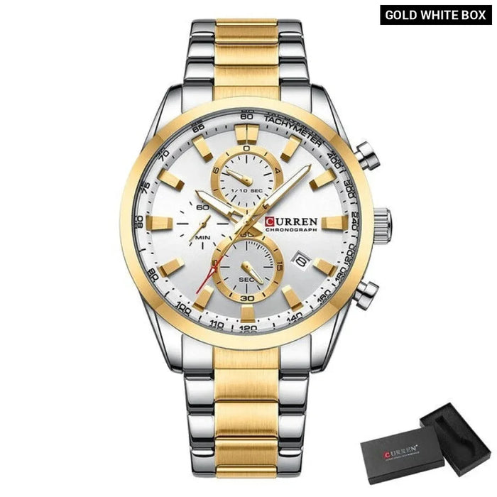 Multifunction Quartz Wristwatch With Sub-Dials Stainless Steel Bracelet Clock Diameter 44Mm