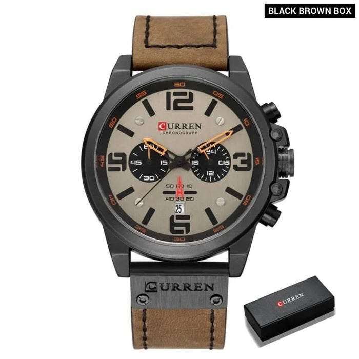 Fashion Casual Date Quartz Watches For Men Fashion Leather Sports Men's Wrsitwatch Chronograph Male Watch