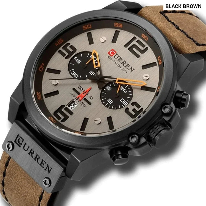 Fashion Casual Date Quartz Watches For Men Fashion Leather Sports Men's Wrsitwatch Chronograph Male Watch