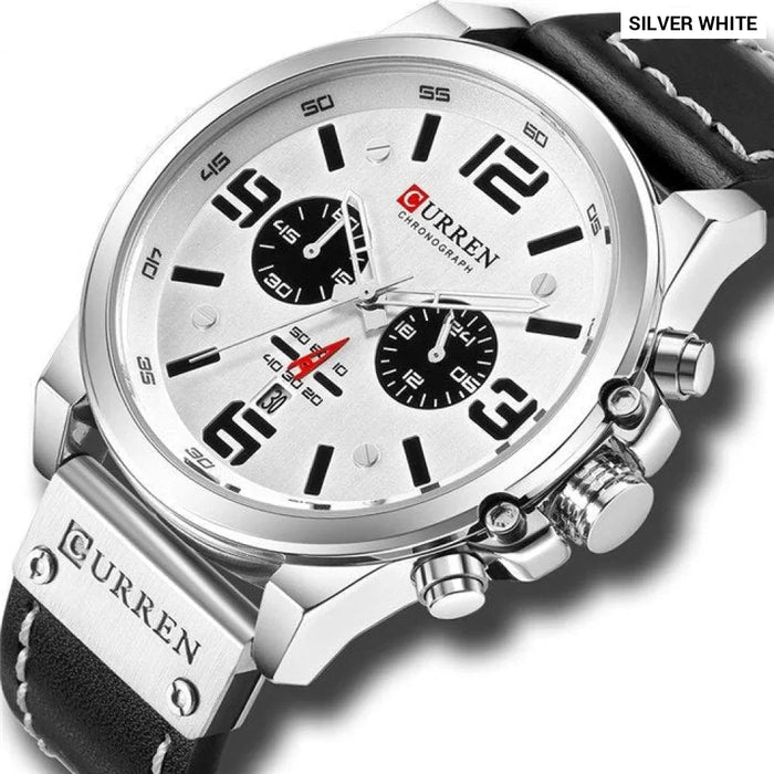 Fashion Casual Date Quartz Watches For Men Fashion Leather Sports Men's Wrsitwatch Chronograph Male Watch