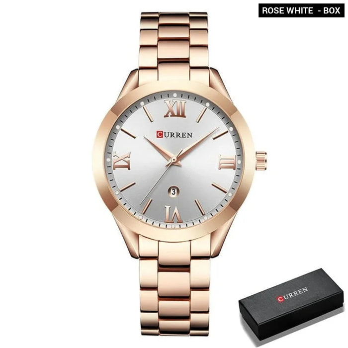 Stainless Steel Dress Women Watches Calendar Analog Quartz Female Clock