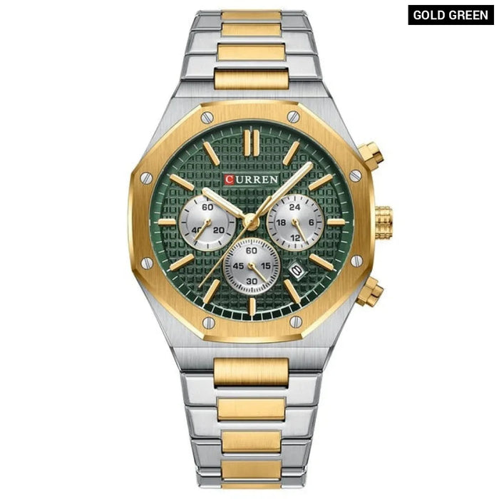 Fashion Casual Stainless Steel Band Quartz Wristwatches With Chronograph Waterproof Men's Watches