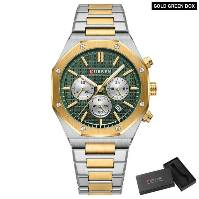 Fashion Quartz Square Design Dial Sports Stainless Steel Bracelet Luminous Hands Wrist Watches With Chronograph Function