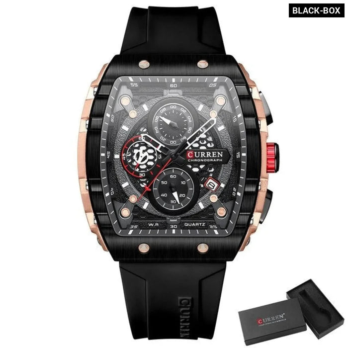 Fashion Sports Watches With Large Dial Unique Rectangular Hollow Design Quartz Wristwatches With Chrongraph Auto Date