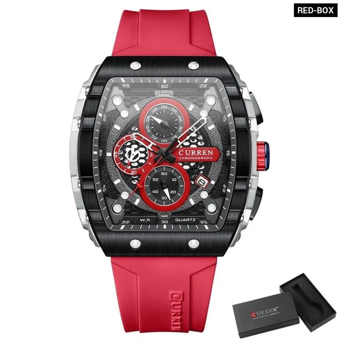 Fashion Sports Watches With Large Dial Unique Rectangular Hollow Design Quartz Wristwatches With Chrongraph Auto Date