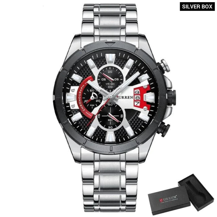 Fashion Wristwatches Mens Quartz Stainless Steel Band Casual Sport Chronograph Watches Black Luminous Clcok Male