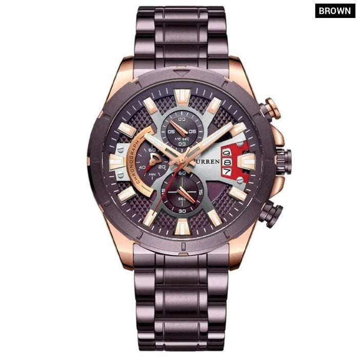 Fashion Wristwatches Mens Quartz Stainless Steel Band Casual Sport Chronograph Watches Black Luminous Clcok Male