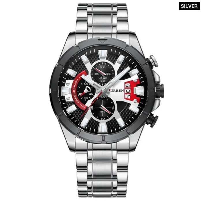 Fashion Wristwatches Mens Quartz Stainless Steel Band Casual Sport Chronograph Watches Black Luminous Clcok Male