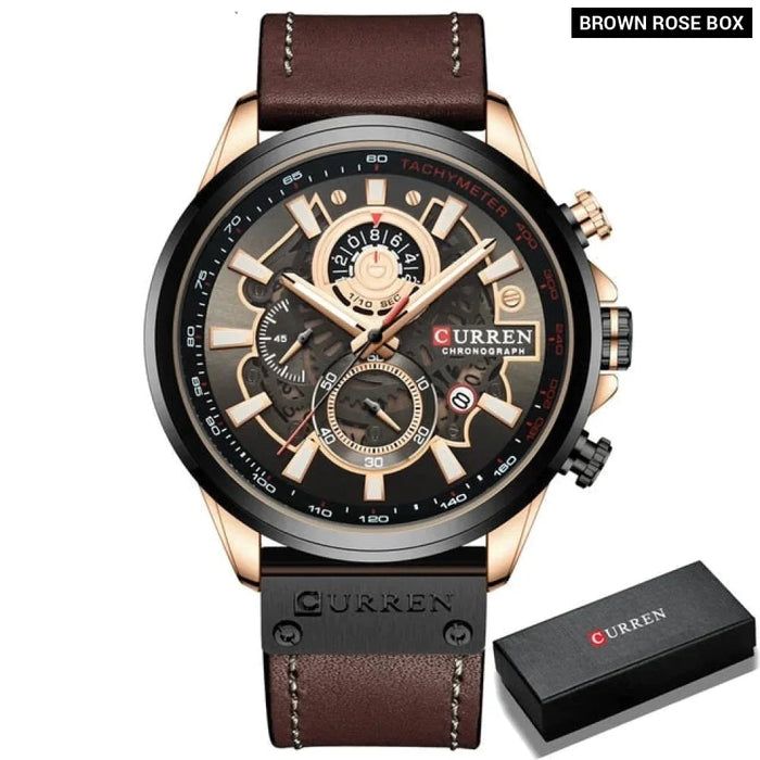 Branded Casual Sport Chronograph Watches For Men Leather Quartz Luminous Wristwatch Creative Design Clock