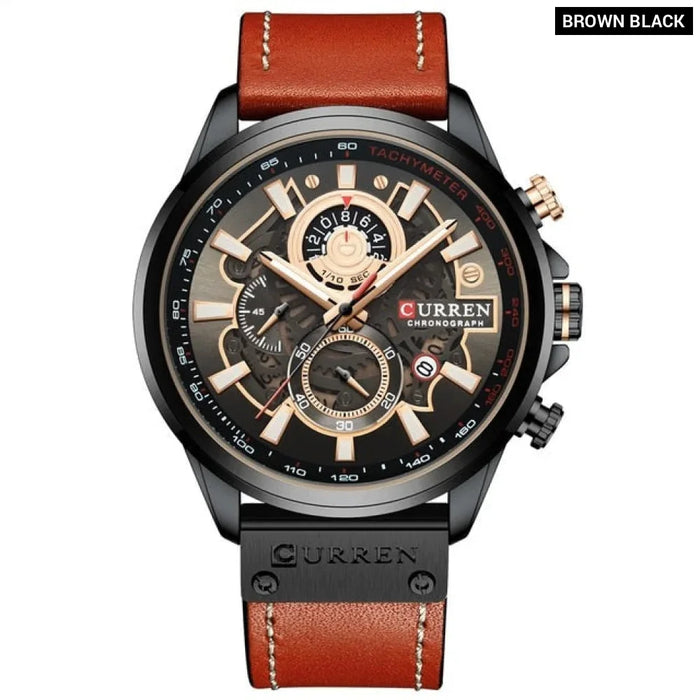 Branded Casual Sport Chronograph Watches For Men Leather Quartz Luminous Wristwatch Creative Design Clock