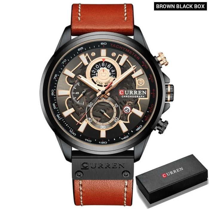 Branded Casual Sport Chronograph Watches For Men Leather Quartz Luminous Wristwatch Creative Design Clock