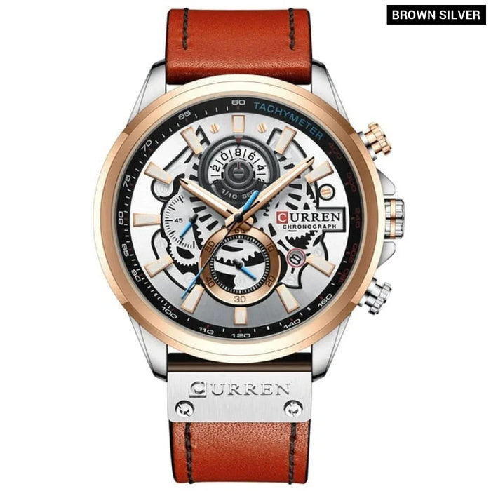 Branded Casual Sport Chronograph Watches For Men Leather Quartz Luminous Wristwatch Creative Design Clock