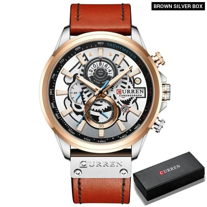 Branded Casual Sport Chronograph Watches For Men Leather Quartz Luminous Wristwatch Creative Design Clock