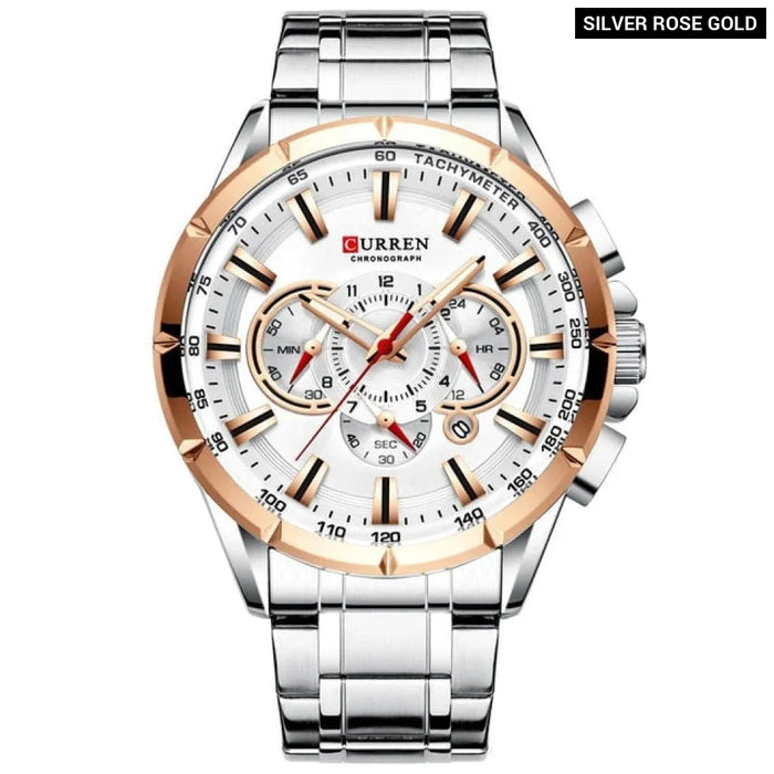 Casual Mens Watches Quartz Sports Chronograph Wristwatch Male Stainless Steel Luminous Hands Clock