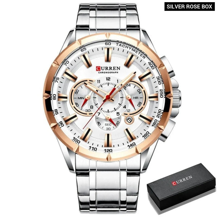 Casual Mens Watches Quartz Sports Chronograph Wristwatch Male Stainless Steel Luminous Hands Clock