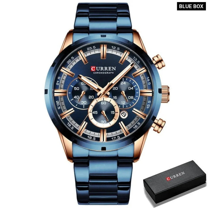 Casual Stainless Steel Chronograph Quartz Mens Watch With Date