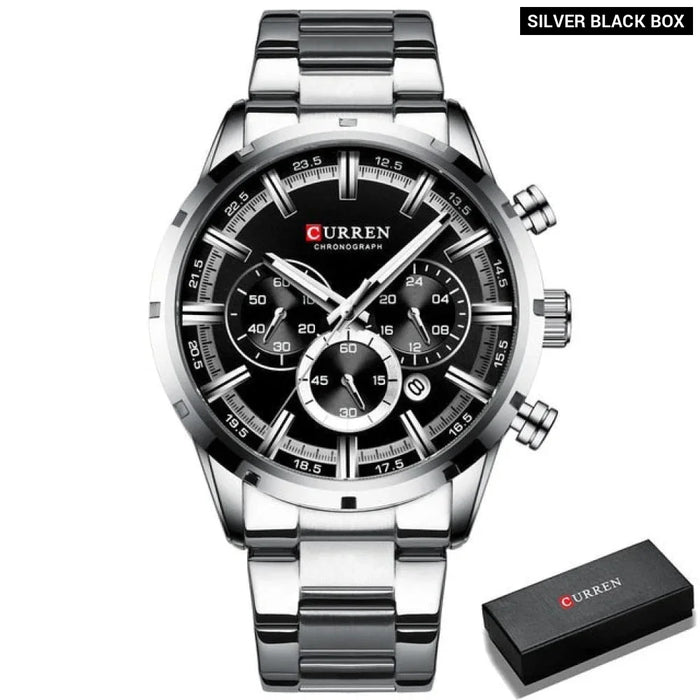 Casual Stainless Steel Chronograph Quartz Mens Watch With Date