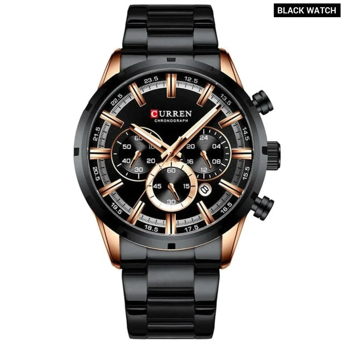 Casual Stainless Steel Chronograph Quartz Mens Watch With Date