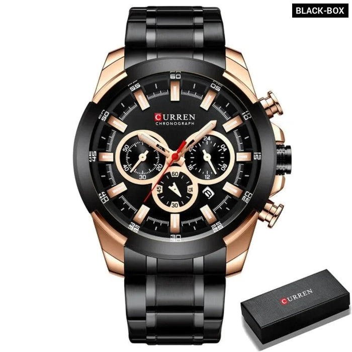 Classic Stainless Steel Quartz Chronograph Wristwatch With Luminous Hands