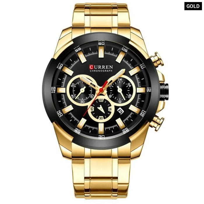 Classic Stainless Steel Quartz Chronograph Wristwatch With Luminous Hands