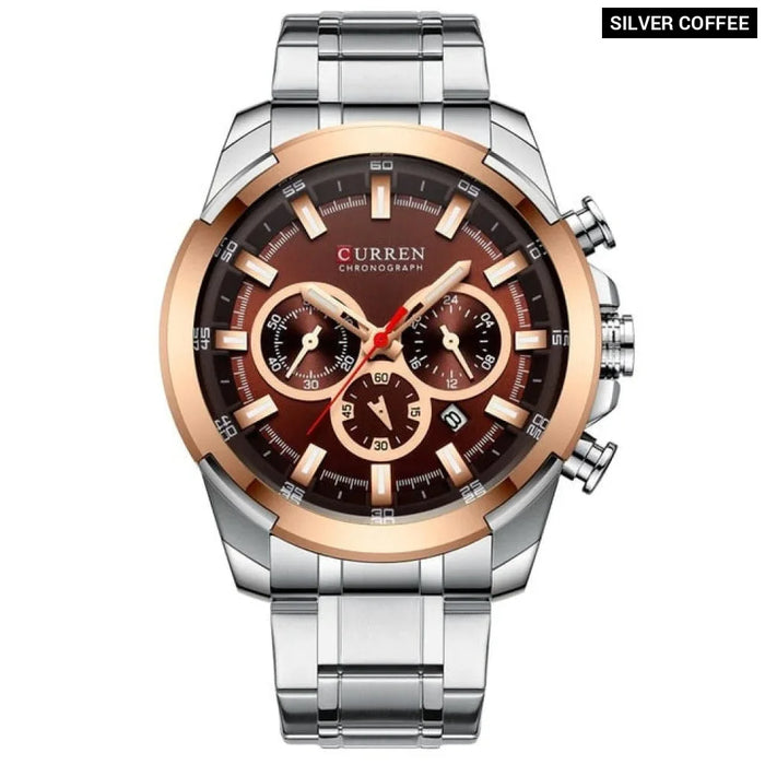 Classic Stainless Steel Quartz Chronograph Wristwatch With Luminous Hands