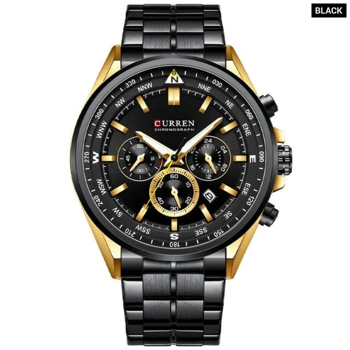 Wrist Watches For Men Stainless Steel Quartz Wristwatches With Chronograph Casual Sport Clock