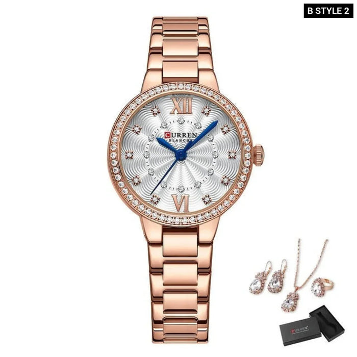 Wristwatches For Women Stainless Steel Bracelet Rhinestones