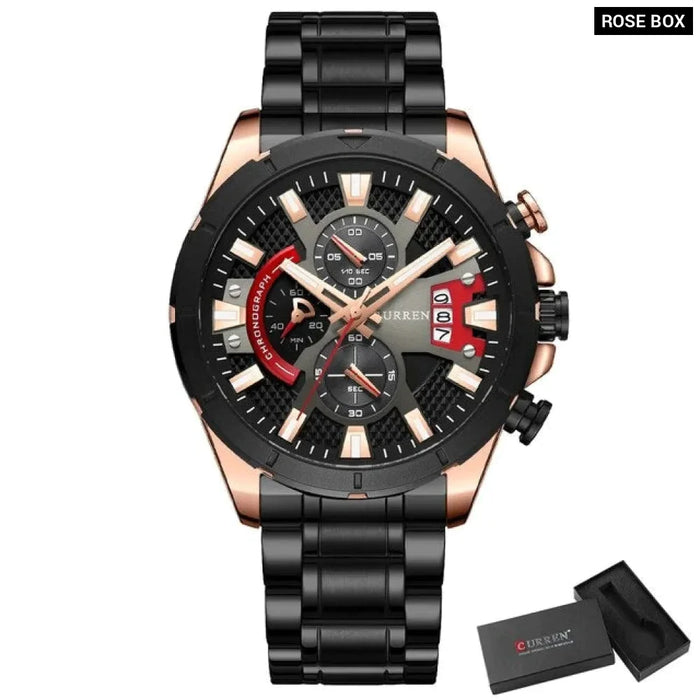 Male Casual Quartz Chronograph Watches Fashion Luminous Clock Stainless Steel Band Wristwatches For Men