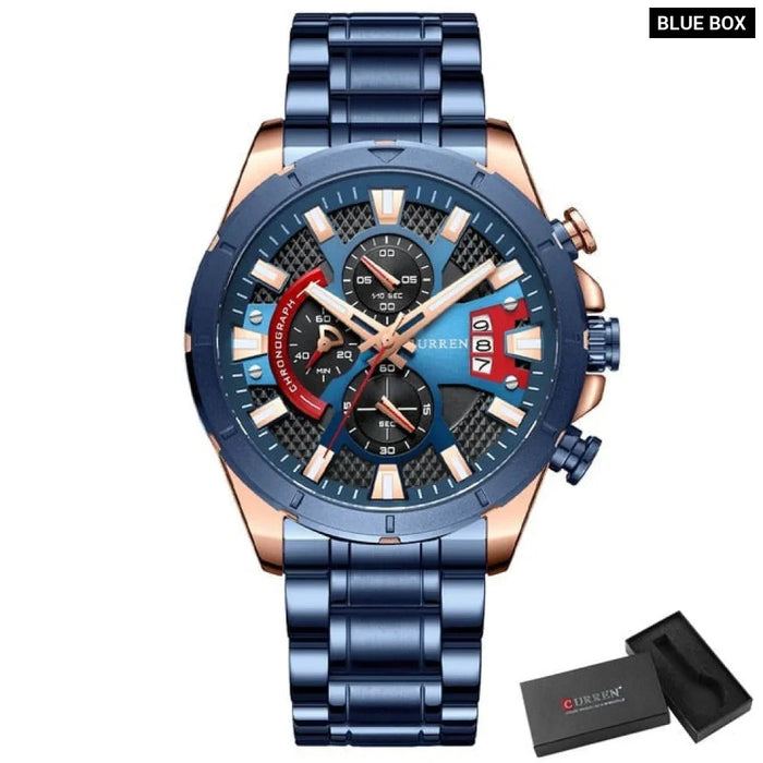 Male Casual Quartz Chronograph Watches Fashion Luminous Clock Stainless Steel Band Wristwatches For Men