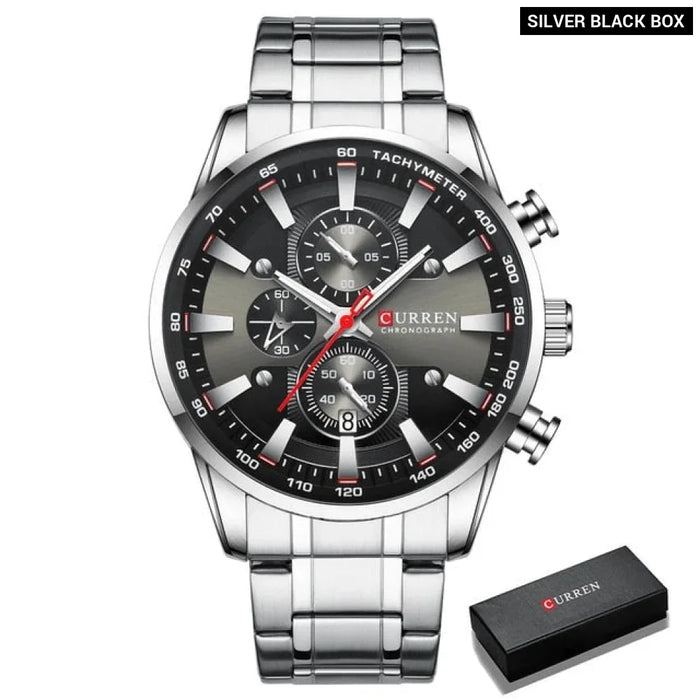 Man Watches Sporty Chronograph Wristwatches For Men Quartz Stainless Steel Band Clock Luminous Hands