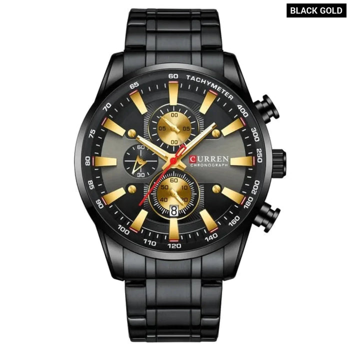 Man Watches Sporty Chronograph Wristwatches For Men Quartz Stainless Steel Band Clock Luminous Hands