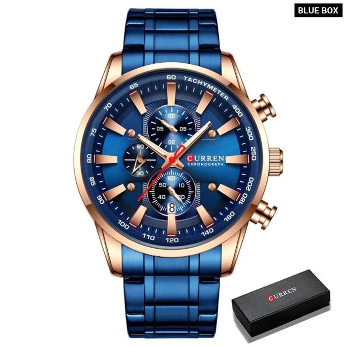 Man Watches Sporty Chronograph Wristwatches For Men Quartz Stainless Steel Band Clock Luminous Hands