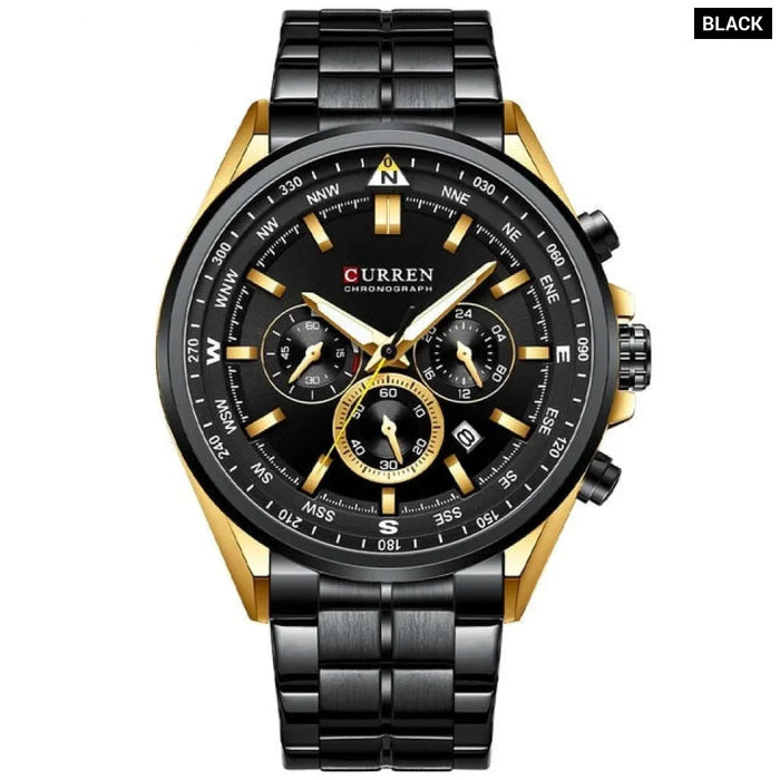 Men Quartz Wristwatches Brand Sporty Chronograph Watches With 316 Stainless Steel Luminous Hands Male Clock Black