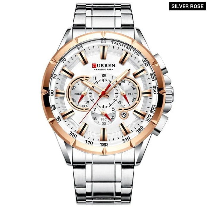 Stainless Steel Fashion Sport Chronograph Quartz Wristwatch For Men