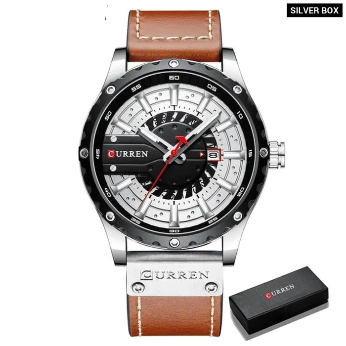 Casual Leather Quartz Wristwatches With Date And Luminous Hands