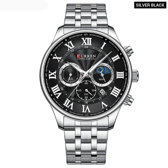 Fashion Casual Quartz Watches For Men Sporty Chronograph Stainless Steel Band Wristwatches Male