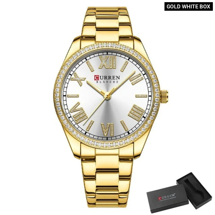 Stainless Steel Rhinestones Roman Numeral Dial Ladies Wristwatches