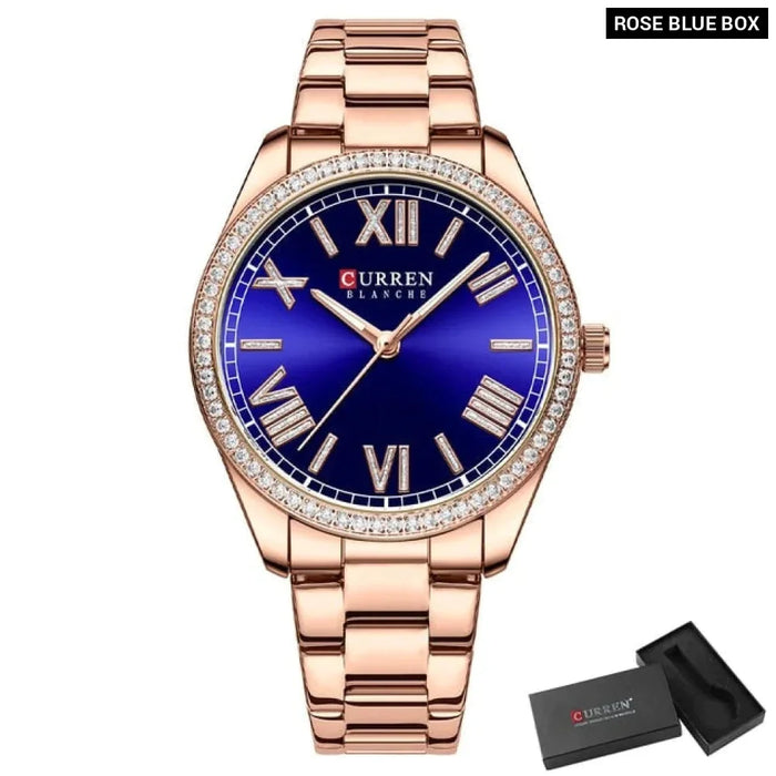 Stainless Steel Rhinestones Roman Numeral Dial Ladies Wristwatches