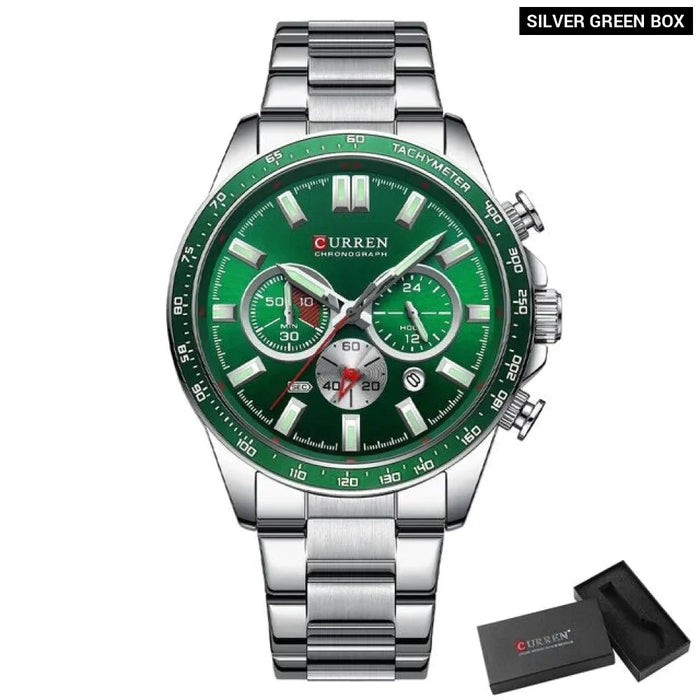 Stainless Steel Sports Chronograph Quartz Wristwatches With Luminous Hands For Men