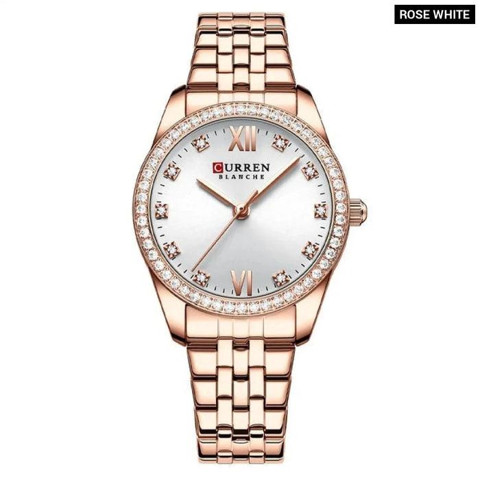 Rhinestone Stainless Steel Charming Quartz Rose Wristwatches