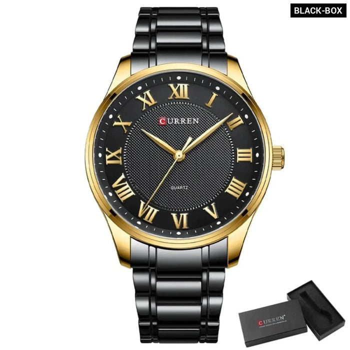 Stainless Steel Band Casual Quartz Wristwatches For Men Clock Gold Black