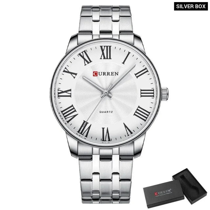 Business Stainless Steel Quartz Watch With Roman Numbers For Men