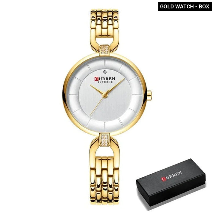 Stainless Steel Charming Rhinestone Quartz Women Wristwatch