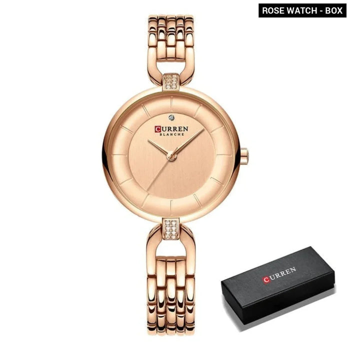 Stainless Steel Charming Rhinestone Quartz Women Wristwatch