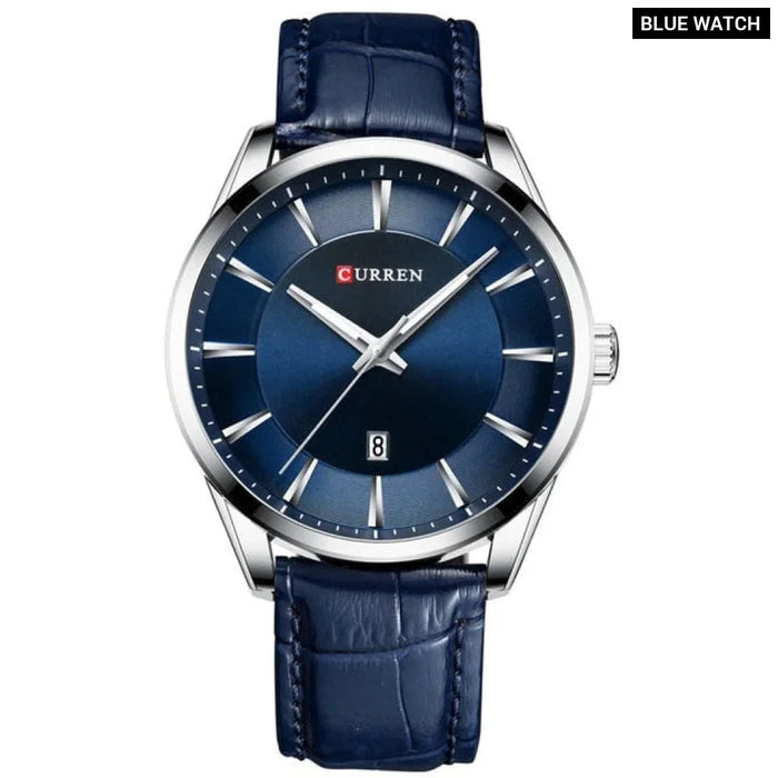 Men Leather Watch Man Brand Quartz Watches Casual Wristwatch Male Clock Blue