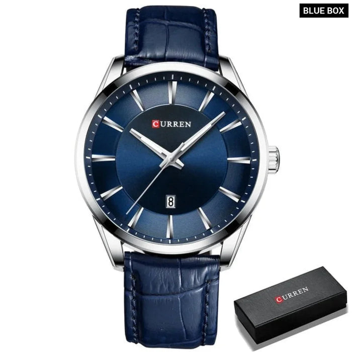 Men Leather Watch Man Brand Quartz Watches Casual Wristwatch Male Clock Blue