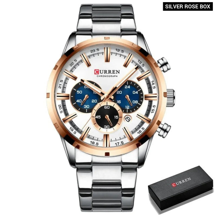 Stainless Steel Military Quartz Chronograph Wristwatch For Male