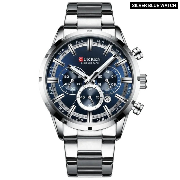 Stainless Steel Military Quartz Chronograph Wristwatch For Male